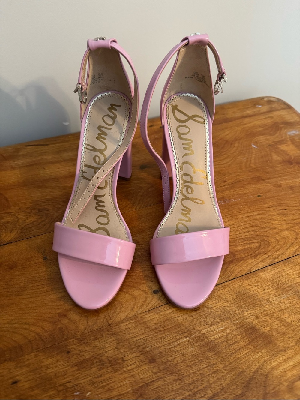 Sam Edelman Pink Patent Ankle-Strap Block Heels